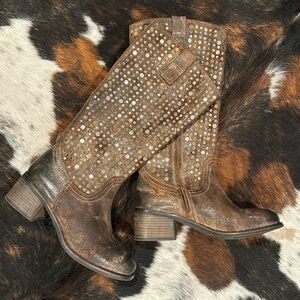 Diba True What To Do Distressed Leather Studded Mid Calf Boots Women's 7.5